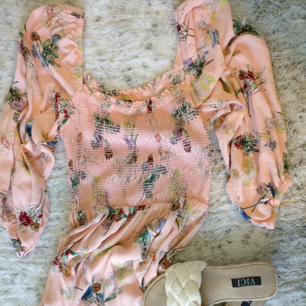 Scoop Floral Smocked Midi Dress - Small